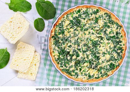 Feta Cheese And Spinach Tart In Baking Dish