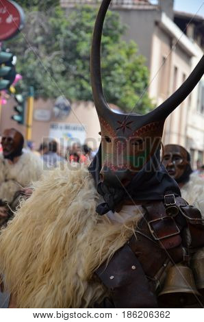 Parade of traditional masks of Sardinia at the Carnival