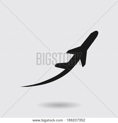 Airplane flight tickets air fly travel takeoff silhouette element. Plane symbol. Travel icon. Flat design.