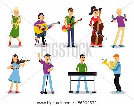 Various musicians, characters in flat style vector