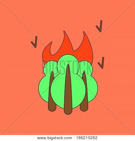 flat icon on stylish background fire in the forest
