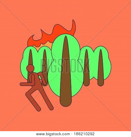 flat icon on stylish background fire in forest human