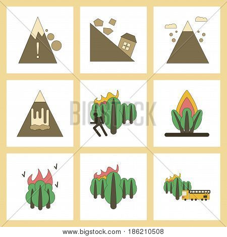 assembly of flat icons danger natural disasters