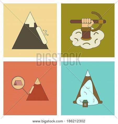 assembly of flat icons mountains snow avalanche