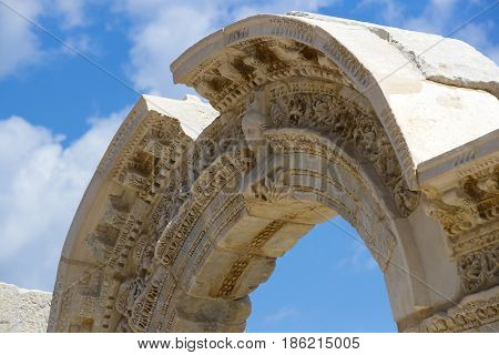 The ruins of the ancient antique city of Ephesus the library building of Celsus