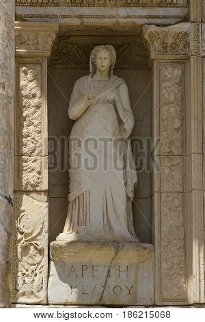 The ruins of the ancient antique city of Ephesus the library building of Celsus