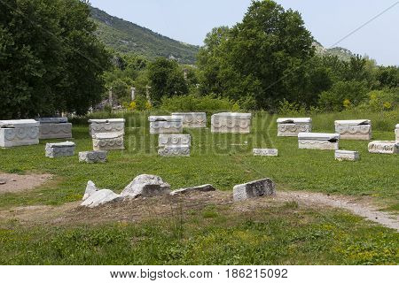 The ruins of the ancient antique city of Ephesus the library building of Celsus, the amphitheater temples and columns. Candidate for the UNESCO World Heritage List