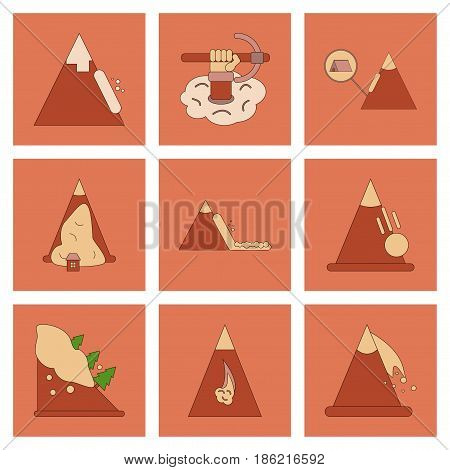 assembly of flat icons mountains snow avalanche