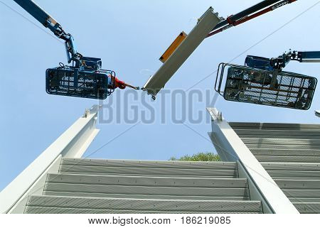 Workers During The Installation Of Noise Barriers On The Highway