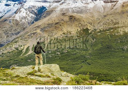 Man At Top Of Andes Mountains, Patagonia - Argentina
