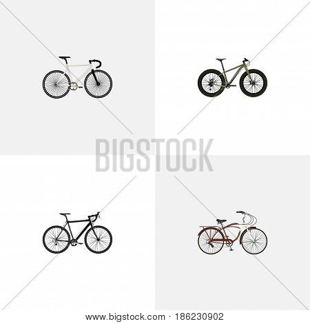 Realistic Journey Bike, Road Velocity, Cyclocross Drive And Other Vector Elements. Set Of Bike Realistic Symbols Also Includes Bmx, Cyclocross, Cruise Objects.