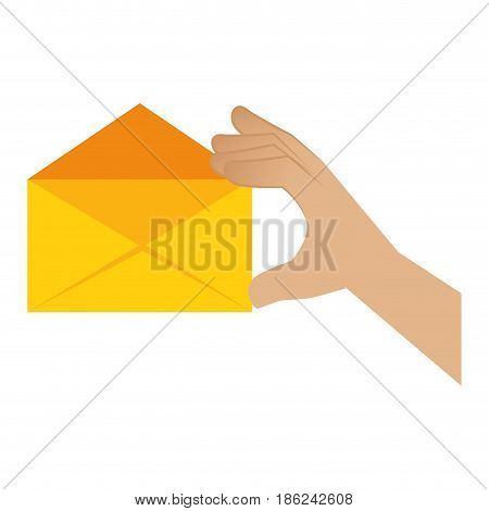 hand human with envelope mail isolated icon vector illustration design