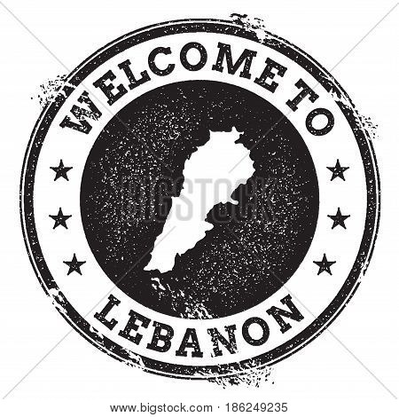 Vintage Passport Welcome Stamp With Lebanon Map. Grunge Rubber Stamp With Welcome To Lebanon Text, V