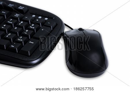 Close-up of mouse and keyboard on wihte background