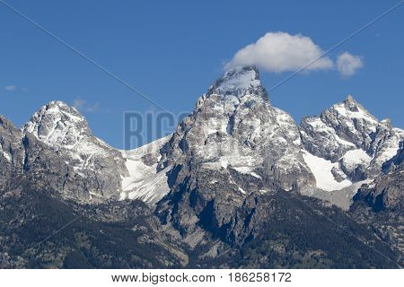 Grand Teton, Mount Owen And Glaciers In The Valleys
