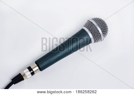 the metallic microphone isolated on white background with copy space
