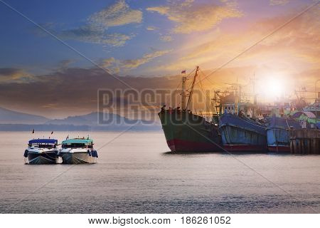 beautiful sun rising sky ranong port andaman sea southern of thailand most popular traveling destination
