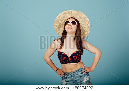 Playful Girl In Hat And Sunglasses