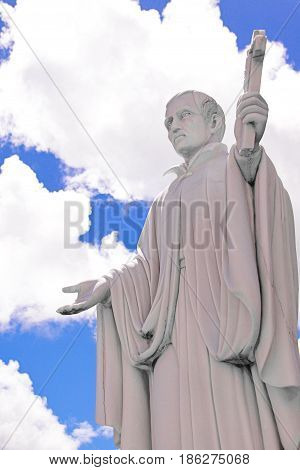 Guam island,USA - May 25, 2016:Statue of Missionary Saint Bitoresu at Dulce Nombre de Maria Cathedral Basilica of Guam Island,USA