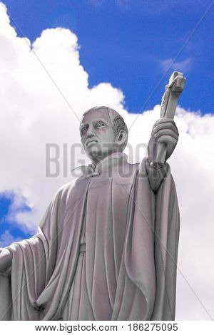 Guam island,USA - May 25, 2016:Statue of Missionary Saint Bitoresu at Dulce Nombre de Maria Cathedral Basilica of Guam Island,USA