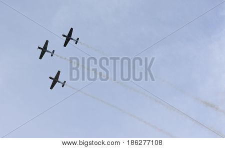 Albion Park Australia - May 6 2017. Display of Russian Roolettes Formation Team. Wings Over Illawarra is an annual air show held at Illawarra Regional Airport.