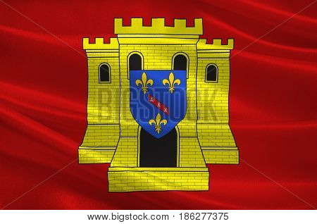 Flag of Etampes is a commune in the metropolitan area of Paris France. 3d illustration