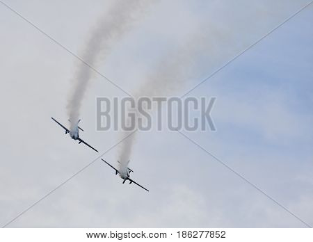 Albion Park Australia - May 6 2017. Display of Russian Roolettes Formation Team. Wings Over Illawarra is an annual air show held at Illawarra Regional Airport.