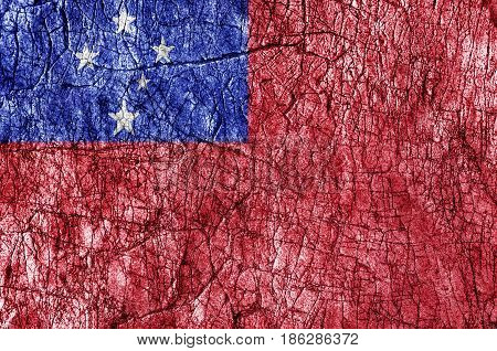 Grudge stone painted Samoa flag close up