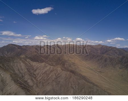 Altai mountains. Beautiful highland landscape. Russia. Siberia. Flight on quadcopter. Top view