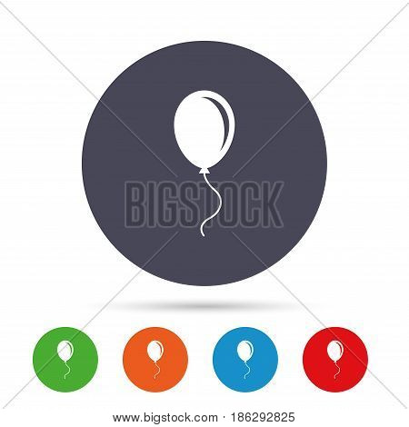 Balloon sign icon. Birthday air balloon with rope or ribbon symbol. Round colourful buttons with flat icons. Vector