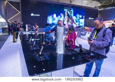 LAS VEGAS - JAN 08 : The Huawei booth at the CES show held in Las Vegas on January 08 2017 CES is the world's leading consumer-electronics show.