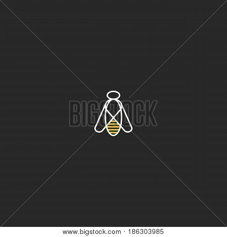 Bee logo mockup hipster linear geometric style. Simple silhouette insect lineart design element template lines monogram black and white style. Bumblebee icon.