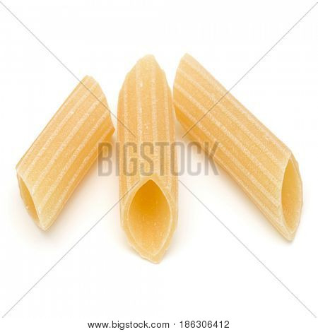 Italian pasta isolated on white background. Pennoni. Penne rigate.