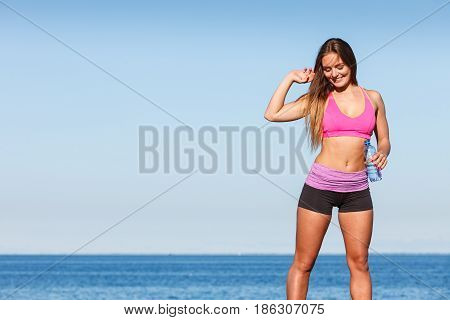 Woman Drinking Water After Sport Gym Outdoor
