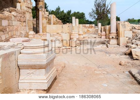 View of the ruins Crusader Church in Beit Guvrin National Park, Israel.