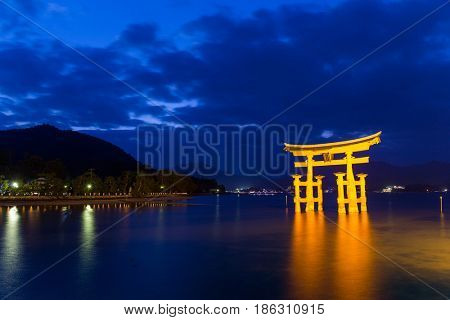 Itsukushima shine of Hiroshima Bay at night