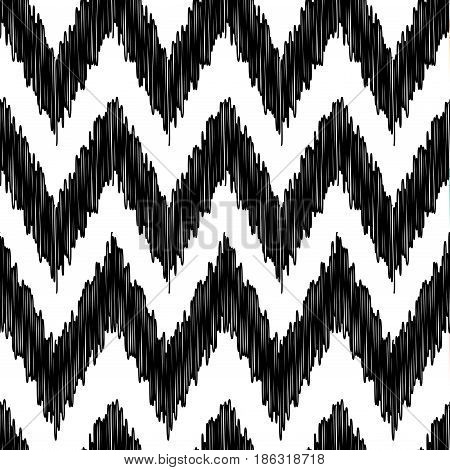 Seamless modern ikat ethnic pattern background. White and black colors. Vector illustration stock vector.