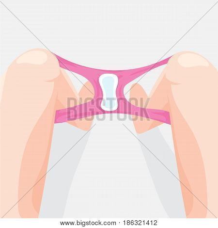 Hygienic napkin net on female panties vector illustration. Illustration of feminine hygiene. Picture clean feminine hygiene pad