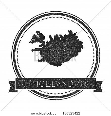 Retro Distressed Iceland Badge With Map. Hipster Round Rubber Stamp With Country Name Banner, Vector