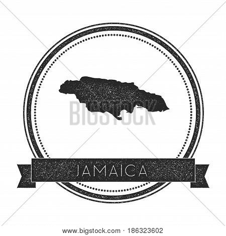 Retro Distressed Jamaica Badge With Map. Hipster Round Rubber Stamp With Country Name Banner, Vector
