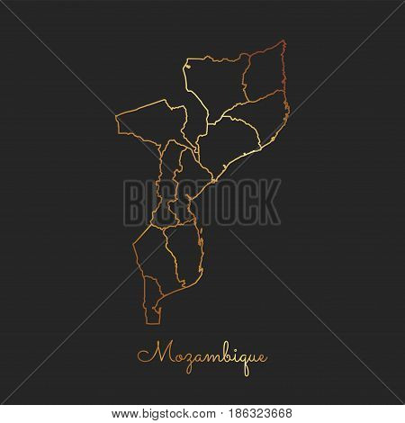 Mozambique Region Map: Golden Gradient Outline On Dark Background. Detailed Map Of Mozambique Region