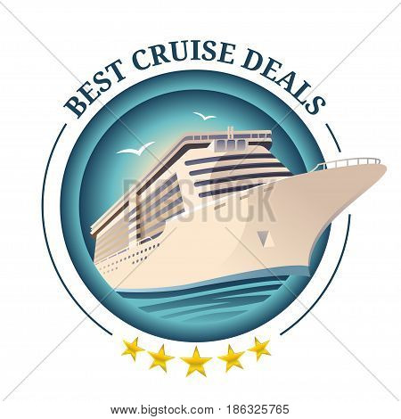 Best cruise deals illustration. Ship on round background. Travel offer design template. Vector.