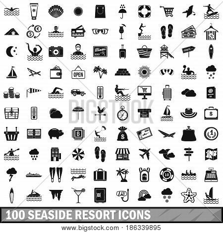 100 seaside resort icons set in simple style for any design vector illustration