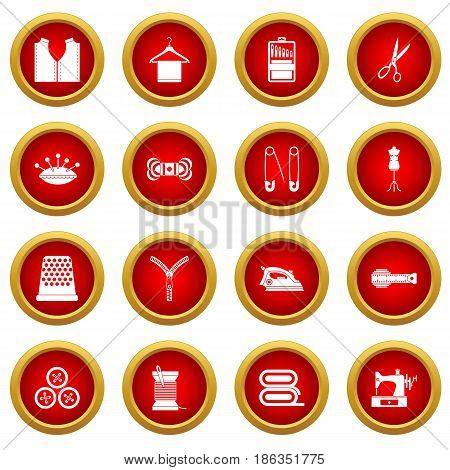 Sewing icon red circle set isolated on white background