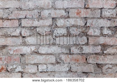 Old Brick Wall With White Paint Background Texture Close Up