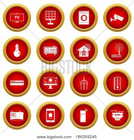 Smart home house icon red circle set isolated on white background