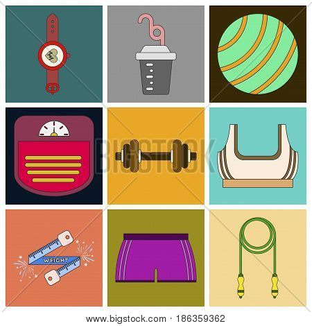 Set of Icons in flat design Fitness equipment