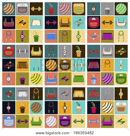Set of Icons in flat design Fitness equipment