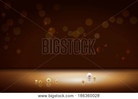 Gold shiny sparkle bokeh background and light place. Golden pearls and empty place for objects. Vector illustration stock vector.
