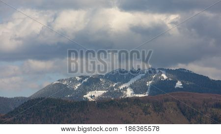 Bucegi Mountains In Spring Time.bucegi Mountain Landscape In The Winter Season With Snow Covering Th